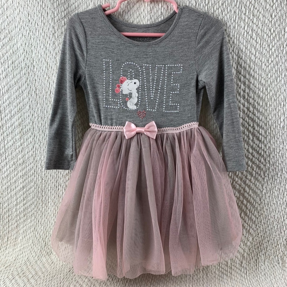 Peanuts Snoopy‎ Love Tutu Dress Gray Pink Toddler Girl 18M Valentines Day Tulle
